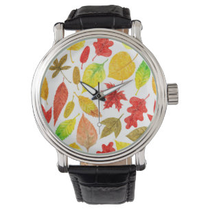 Autumn leaves watercolor white watch
