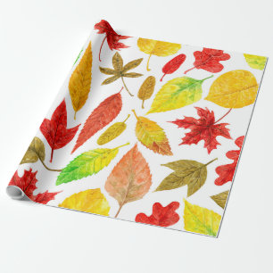 Autumn leaves watercolor white wrapping paper