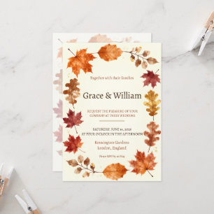 Autumn Leaves Watercolour Wreath Wedding Invitatio Invitation