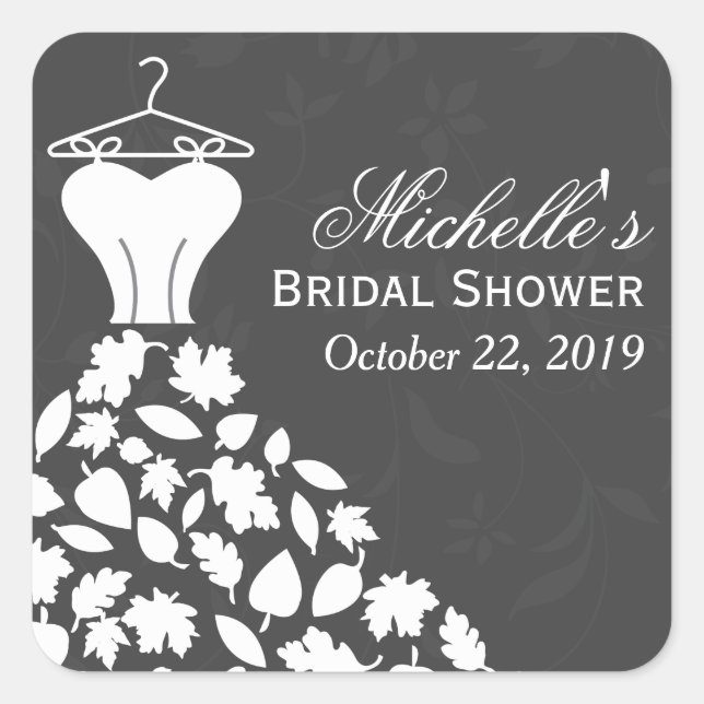 Autumn Leaves Wedding Dress Bridal Shower Favour Square Sticker (Front)