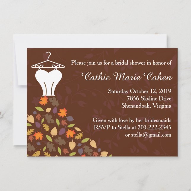 Autumn Leaves Wedding Dress Bridal Shower Invitation (Front)