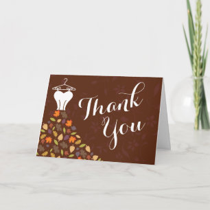 Autumn Leaves Wedding Dress Thank You Card