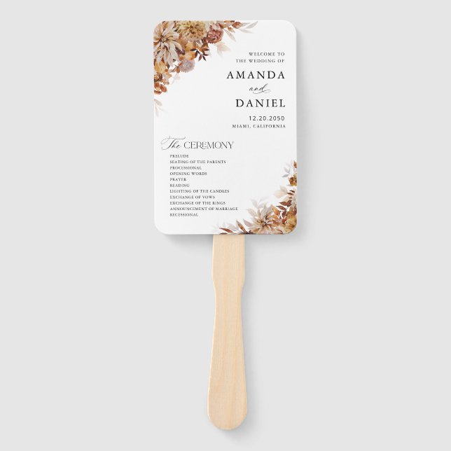 Autumn Leaves Wedding Program Hand Fan (Front)