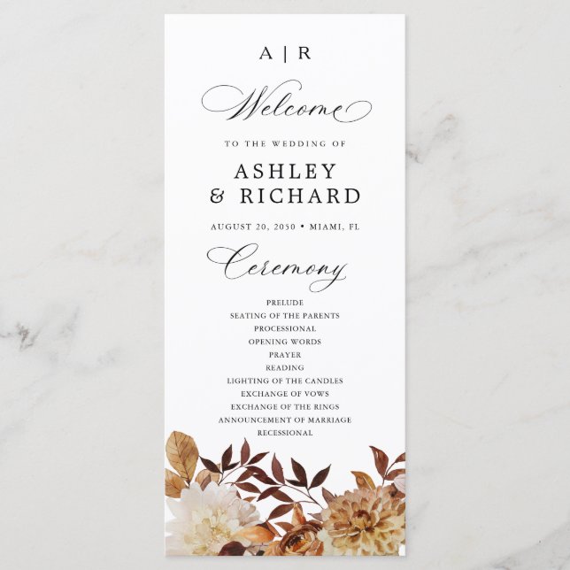 Autumn Leaves Wedding Program Programme (Front)