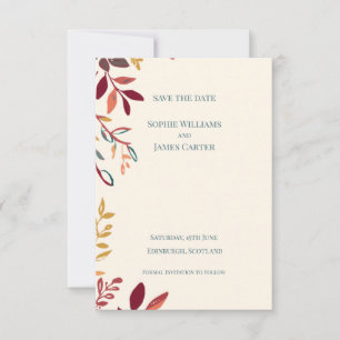 Autumn Leaves Wedding Save The Date Card Colourf