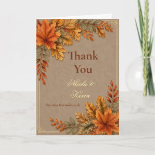 Autumn Leaves Wedding Warm Taupe Thank You Card