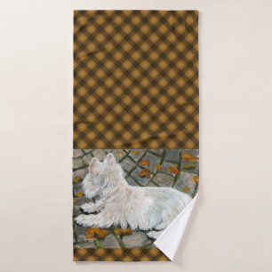 Autumn Leaves Westie on Patio Bath Towel Set