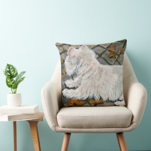 Autumn Leaves Westie on Patio Cushion
