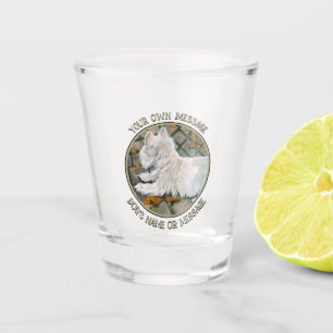 Autumn Leaves Westie on Patio Shot Glass