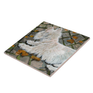Autumn Leaves Westie on Patio Tile