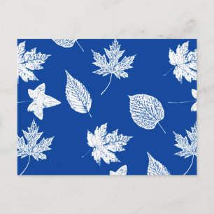 Autumn leaves - white and cobalt blue postcard