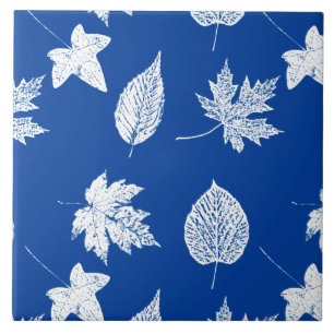 Autumn leaves - white and cobalt blue tile