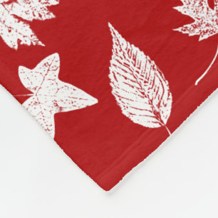 Autumn leaves - white and dark red fleece blanket