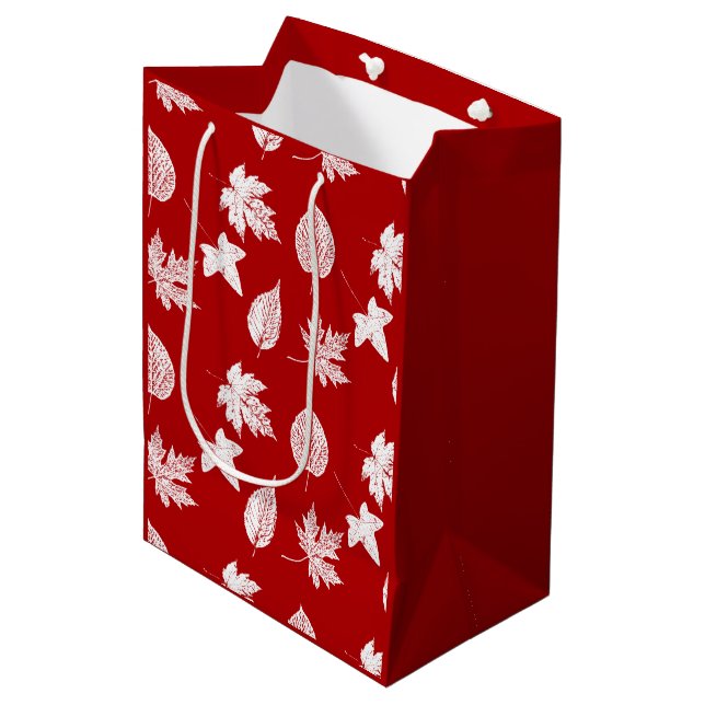 Autumn leaves - white and dark red medium gift bag (Front Angled)
