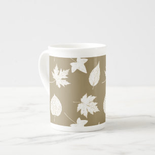 Autumn leaves - white and taupe tan bone china mug