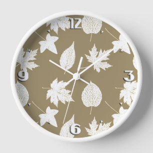 Autumn leaves - white and taupe tan clock
