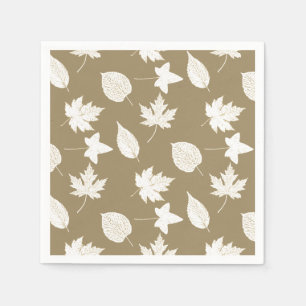 Autumn leaves - white and taupe tan napkin