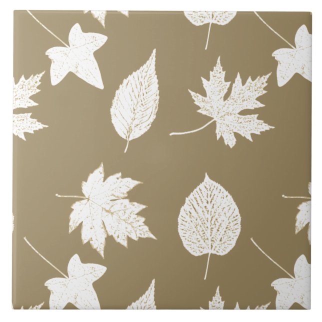 Autumn leaves - white and taupe tan tile (Front)