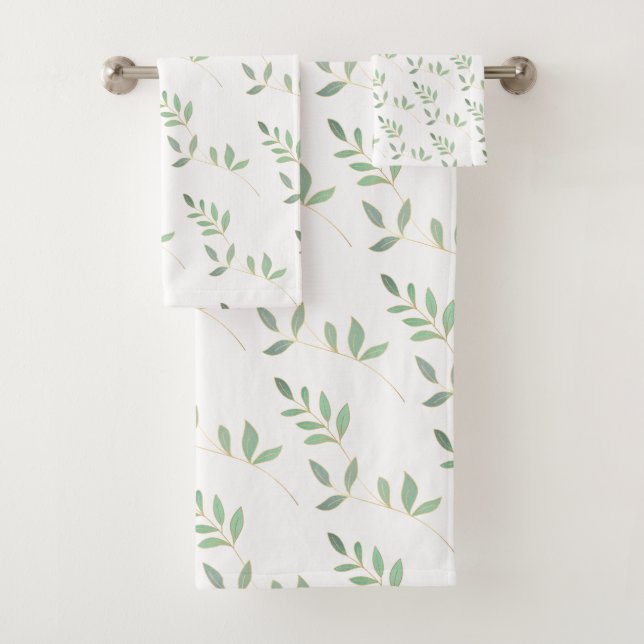  AUTUMN LEAVES WHITE BATHROOM TOWEL SET  (Insitu)