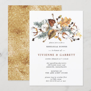 Autumn Leaves White Floral Rehearsal Dinner Invitation