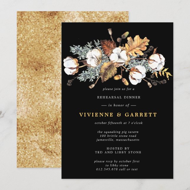 Autumn Leaves White Floral Rehearsal Dinner Invitation (Front/Back)