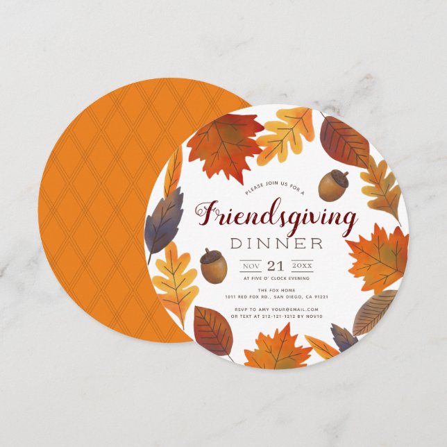 Autumn Leaves White Watercolor Friendsgiving Invitation (Front/Back)