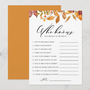 Autumn Leaves Who Knows the Bride-to-Be Best Game Card