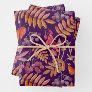 Autumn Leaves, Wild Mushrooms and Berries Wrapping Paper Sheet
