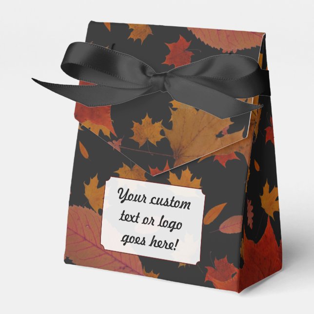 Autumn Leaves with Custom Black Colour and Text Favour Box (Front Side)