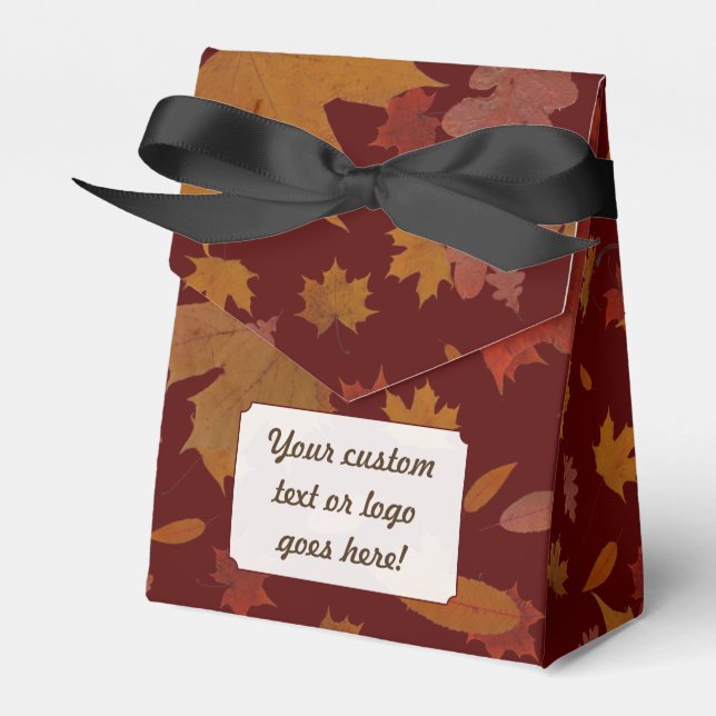Autumn Leaves with Custom Colour and Text Favour Box (Front Side)