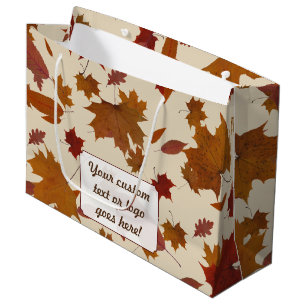 Autumn Leaves with Custom Colour and Text Label Large Gift Bag