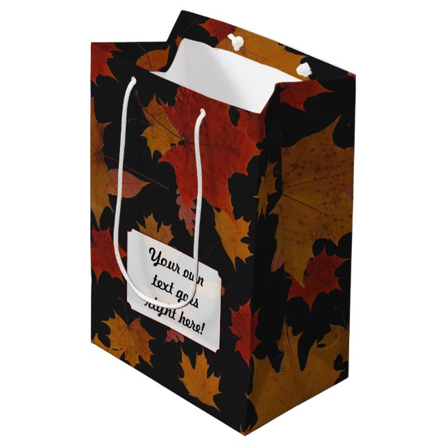 Autumn Leaves with Custom Colour and Text Medium Gift Bag (Front Angled)
