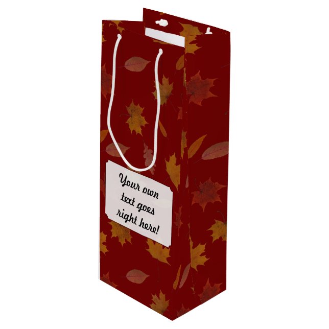 Autumn Leaves with Custom Colour and Text Wine Gift Bag (Front Angled)