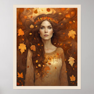 Autumn Leaves Woman with Auburn Hair Fall Colors Poster