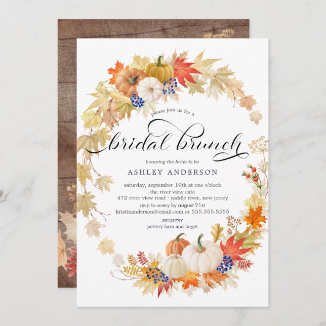 Autumn Leaves Wreath Bridal Shower Brunch Invitation (Front/Back)