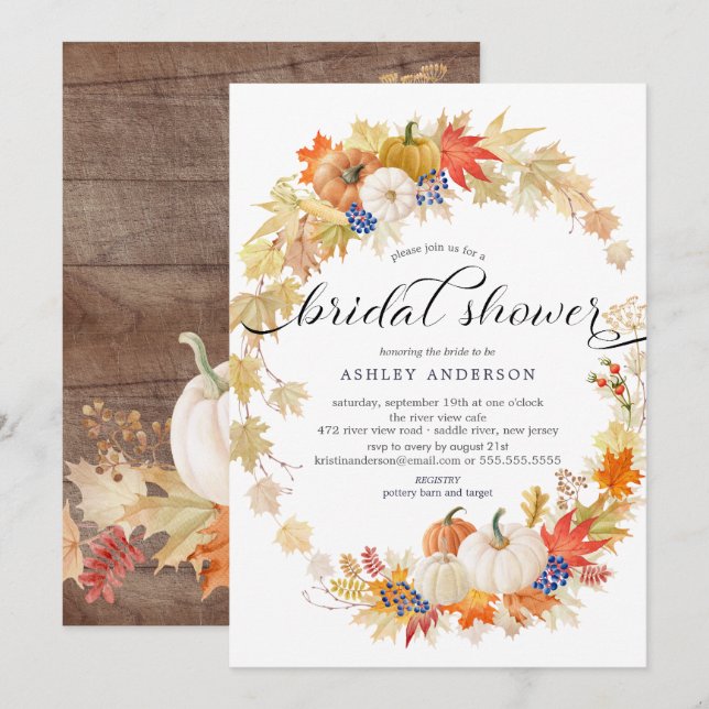 Autumn Leaves Wreath Bridal Shower Invitation (Front/Back)