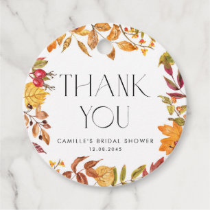 Autumn Leaves Wreath Bridal Shower Thank You Favour Tags