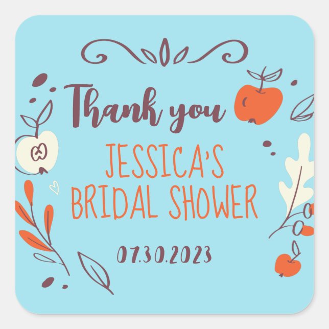 Autumn Leaves Wreath Doodle Fall Bridal Shower Square Sticker (Front)