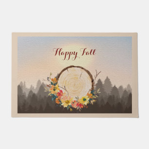 Autumn Leaves Wreath Forest Fog Doormat