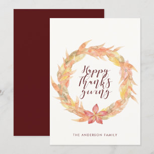Autumn leaves wreath Happy Thanksgiving card