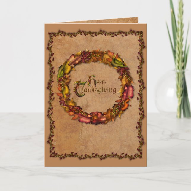 Autumn Leaves Wreath Holiday Card (Front)