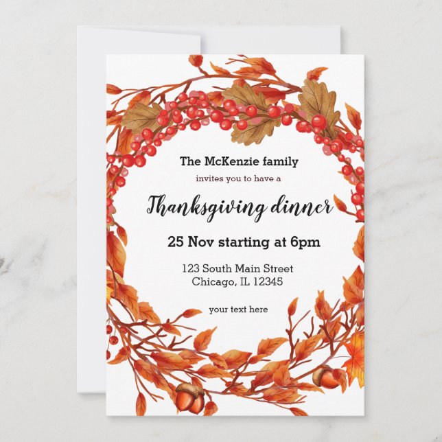 Autumn leaves wreath invitation (Front)