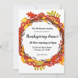 Autumn leaves wreath invitation