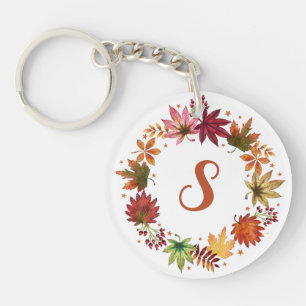 Autumn Leaves Wreath Monogram Key Ring
