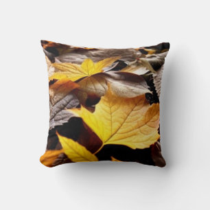 Autumn leaves yellow brown beautiful classic art cushion