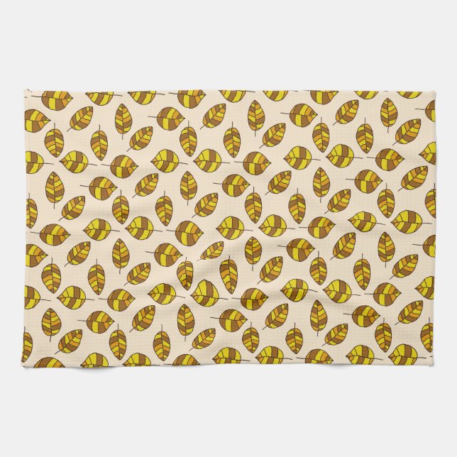 Autumn Leaves Yellow Leaf Pattern on any Colour Tea Towel (Horizontal)