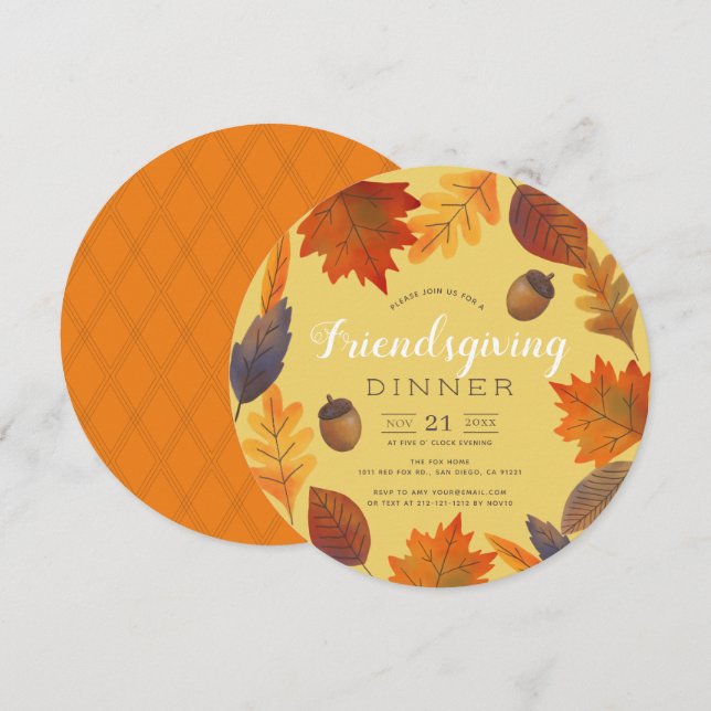 Autumn Leaves Yellow Watercolor Friendsgiving Invitation (Front/Back)