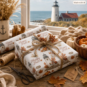 Autumn Lighthouse Brown Orange Fall Season Wrapping Paper
