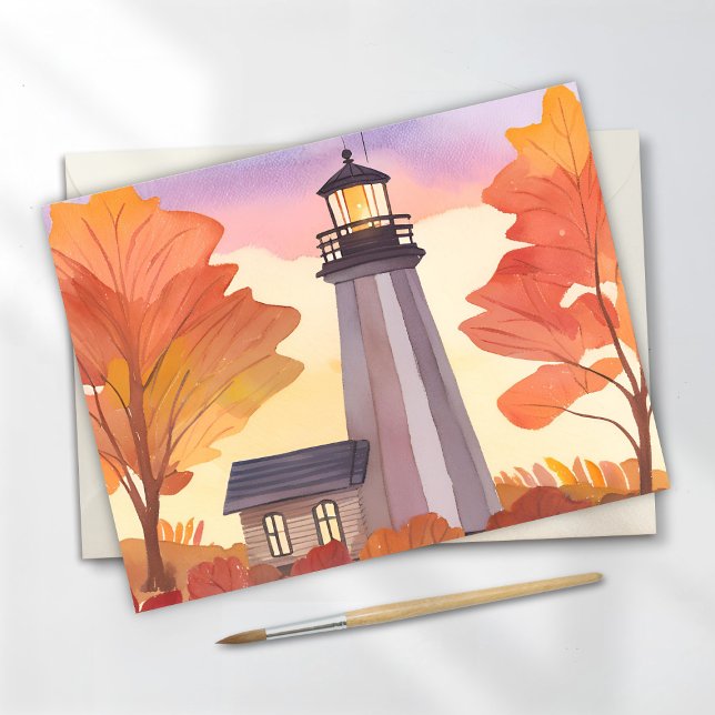 Autumn Lighthouse | Fall Foliage Watercolor Postcard (Creator Uploaded)