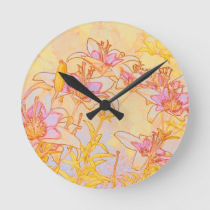 Autumn Lilies - Digital Watercolor Round Clock
